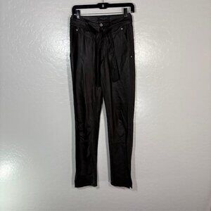 Rag & Bone Pants Womens 0 Black Lamb Leather Belted Ankle Slit Slim Fit